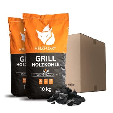 HEIZFUXX Holzkohle 10kg x 2 Sack 20kg 1 Paket Grillkohle Grillholzkohle Kohle Hartholz BBQ Für Gastro Restaurant Grill Smoker Dutch Oven Steakhouse Profi Premium Qualität Paligo