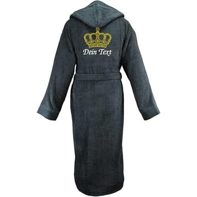 Bademantel mit Namen oder Text - Bademantel zum personalisieren - Bademäntel für Damen/Männer - 100% Baumwolle Frottee - Saunamantel (DE/NL/SE/PL, Alphanumerisch, L, XL, Regular, Regular, Grey Crown)