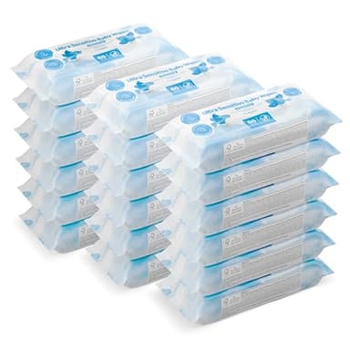 by Amazon Ultrasensitive Babyfeuchttücher, 100% pflanzliche Fasern, 99% Wasser, 1080 Tücher, Unparfümiert, 18 Packungen à 60 Stück (zuvor unter der Marke Mama Bear geführt, identisches Produkt)