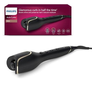 Philips automatischer Lockenstab 8000 Series, Lockenwickler/Curler, 27 verschiedene Stylingoptionen, Schwarz, Modell BHB876/00