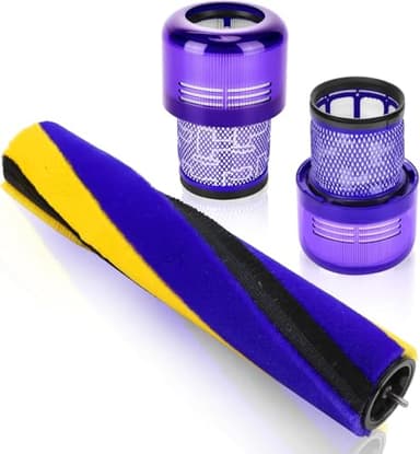 Bürstenwalze für Dyson V15 Detect Slim Absolute Staubsauger Rolle Ersatzteile, Staubsauger Softwalzen Bodendüse, Gelb und Blau Fluffy Bürstenleiste Teil Nr. 971634-0, mit 2er-Pack V15 HEPA-Filter