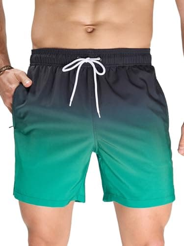 Arcweg Herren Badeshorts mit Ultralight Badehose & Schwimmhose für Männer, Schnelltrocknend & Atmungsaktiv – Perfekt für Pool, Meer, Strandurlaub und Freizeit Schwarz + Grüner M(EU)