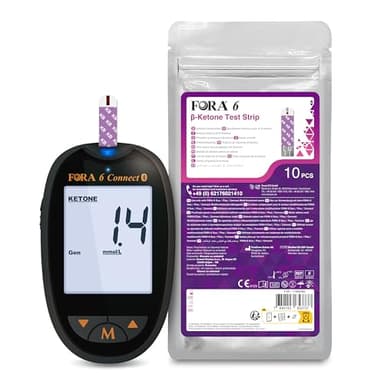 FORA 6 Connect-Multiparameter (mg/dl) und 10 Keton-Teststreifen. Mit Bluetooth und App.