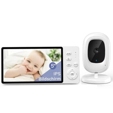jeeber Ohne WLAN 5" IPS Babyphone mit Kamera, 1080P Babyphone, HDR Nachtsicht, VOX Modus & 3X Zoom, Zwei-Wege-Audio babyfon, Temperaturanzeige, 8 Schlaflieder Baby Monitor