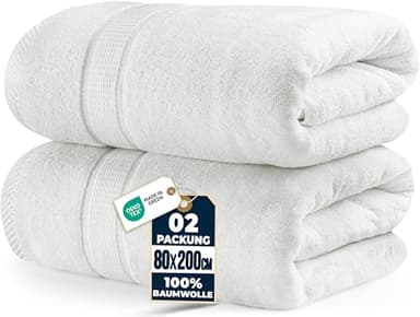 Utopia Towels - 2er Pack Saunatücher 80x200 cm Saunahandtuch 100% Baumwolle mit Aufhängeschlaufe, große Badetücher, saugfähige XXL Handtücher (Weiß)