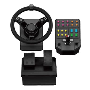 Logitech G Saitek Farm Sim Controller, Farming Simulator Bundle bestehend aus Lenkrad, Steuerkonsole, Gas- und Bremspedal, 900° Lenkbereich, 38+ Tasten, USB-Anschluss, PC/Mac - Schwarz