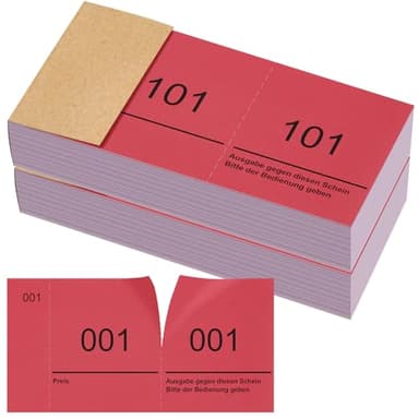 Nezyo Doppelnummern Blöck 1-200 Tombola Lose mit Zahlen Nummernblöcke Zahlenblöcke 10cm X 5cm Raffle Tickets für Garderobe Verlosung Events Messen Eintrittskarten und Leckereien(Rot)