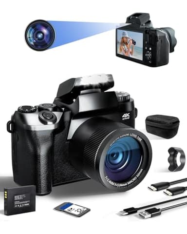 SWE Digitalkamera 4K 64MP Selfie Digital Kamera Fotokamera mit WiFi 4.0" Touchscreen, Autofokus 16X Kompaktkamera für Einsteiger mit 64G Karte 3000mAh Batterie Camera Tasche - Doppellinse