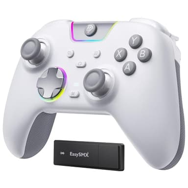 EasySMX X05PRO Wireless Controller PC, Gaming Controller für PC mit leise Tasten, 2-stufige Tigger, Hall Joysticks, 2 programmierbare Tasten, 1000mAh Akku, Kompatibel mit PC/Switch/Android/iOS-Weiß