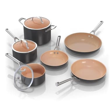 Ninja CW99009 Topf- und Pfannenset, antihaftbeschichtet, verlängerte Lebensdauer, Premium-Keramik-Kochgeschirr-Set, 9-teilig, antihaftbeschichtet, PTFE-frei, ofenfest bis 287 °C, induktionsgeeignet, 3
