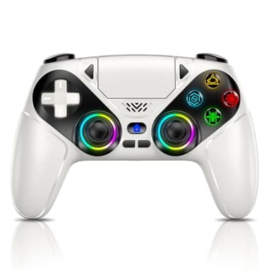 RGB Wireless Controller für PS5, Kompatibel mit PS5 Pro/Slim/PCs, Bluetooth Gamepad mit Rückenpaddel, Touchpad, Dual-Vibration, 6-Achsen-Sensor, Turbo, Makro, 3,5mm Audio-Jack & Lautsprecher - Weiß