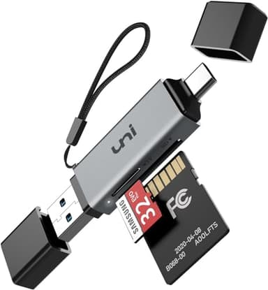 uni SD Kartenleser, Dual USB 3.0 USB C Stecker Kartenlesegerät, Aluminium OTG Adapter SD Card Reader Speicherkartenleser für SD/Micro SD/TF/SDHC/SDXC, iPhone 15-16/Android/Windows/macOS usw.