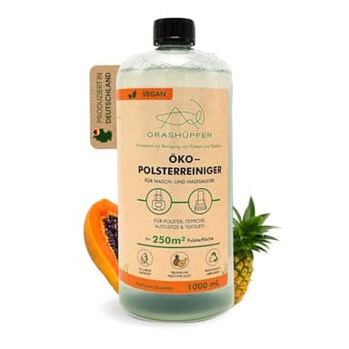GRASHÜPFER® Öko-Polsterreiniger 1 L Konzentrat für alle Wasch- und Nasssauger für 250qm Polsterfläche "Tropischer Früchte Duft" I Nachhaltige Reinigung von Polstern, Teppichen, Matratzen und mehr