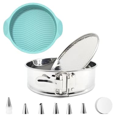IDAMAKON Springform Kuchenform Set, Ø 18 cm runde Kuchenbackformen mit Silikon Schutz, Auslaufsicher, Edelstahl Springform mit Abnehmbarer Boden für Kuchen, Käsekuchen, Muffinform