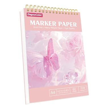 DagouColor Marker Papier für Alkoholmarker, A4, 1 Pack, 60 Blätter (120 Seiten) Anti-Penetration Zeichenbuch, Doppelseitiges Säurefreies Spiral-gebundenes Skizzenbuch für Künstler Kinder Erwachsene
