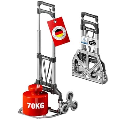 ATHLON TOOLS Aluminium Treppensteiger-Sackkarre klappbar TÜV geprüft – extra Langer Griff 110 cm, Ladefläche mit Anti-Rutsch-Pads