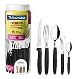 Tramontina Ipanema Besteckset für 6 Personen, Menübesteck 30-teilig, Edelstahl, Griff schwarz