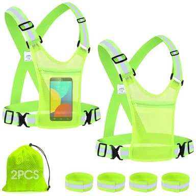 LUZOON Sicherheitsweste 2 Stück, Reflektoren Kleidung Warnweste Mit TräGern Reflektierende TräGer Reflektorband Fahrrad Weste Verstellbaren Laufweste Herren Damen Mit 4 Reflective Cuffs (Stil 2)
