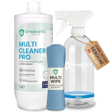 Enzymreiniger Konzentrat 1 Liter mit Sprühflasche & Mikrofasertuch - Starker Geruchsentferner & Reiniger Spray - Natürliche Reinigung gegen hartnäckige Gerüche wie Urin von Katze/Hund & Erbrochenes