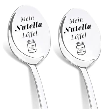 DIKARIYA Mein Nutella Löffel, Geschenk für Frauen Valentinstag, 2er Kaffeelöffel mit Gravur Erdnussbutter Liebeslöffel Jahrestag Geschenke für Sie und Ihn Ich Liebe Dich Geschenke für Männer Liebhaber