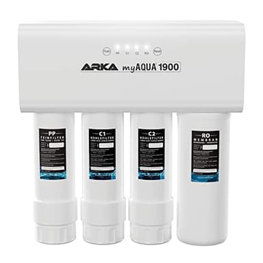 Umkehrosmoseanlage 1900 l/Tag – ARKA myAQUA 1900 – entfernt 99 % Schadstoffe, Salze & Bakterien – Wasserfilter & Enthärtungsanlage – smartes Komplettset für Haushalt & Aquarium – LED-Wechselanzeige