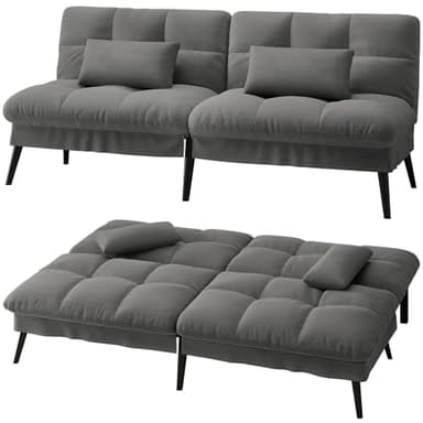 LUCKRACER Sofa 3 Sitzer Sofa Schlafsofa mit Schlaffunktion, überzug Futon Klappsofa, Bettcouch, ecksofa, Couch, 5 Verstellbare Winkel, Ideal für Wohnungen Wohnzimmer aus Stoff Grau