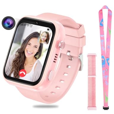 OKYUK Smartwatch Kinder mit Telefon und GPS, 4G Videoanrufe/Voice Chat/SOS/Schulmodus/SMS/Wecker, Kinder Smartwatch mit Schrittzähler Schlafen, Geschenk für Mädchen Junge (T45 Rosa)