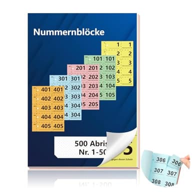 Doppelnummern 1-500 Nummern Zahlen 14.8X10.5cm Nummernblock A6 Garderobenmarken Doppelnummern mit Loch Nummernblöcke Tombola Lose Tombola Nummeriert Doppelnummernblock Rot Orange Gelb Grün Blau