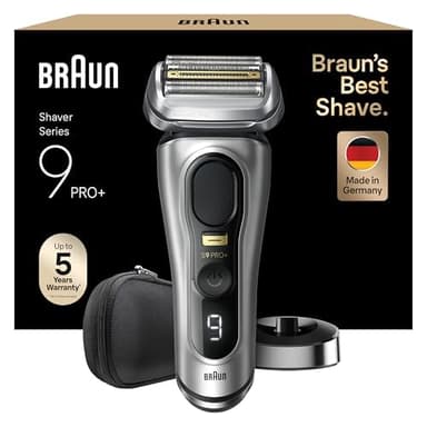 Braun Series 9 Pro+ Rasierer Herren Elektrisch, Elektrorasierer mit 5 Pro Rasierelementen, Rasierapparat ProTrimmer & Ladestation, 60 Min Laufzeit, Wet & Dry, Made in Germany, 9517s, Silber