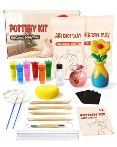Velozenithize Pottery Set, 1 kg Töpferset für Zuhause Enthält Sechs Farben, 20 ml Lufttrocknende Tonglasur usw, für Anfänger und Erwachsene
