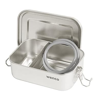 wenco Lunchbox aus Edelstahl, Mit 2 Fächern, Brotdose klein mit 650 ml Fassungsvermögen, Wasserdicht, Spülmaschinengeeignet, inkl. Ersatz-Silikonring, 15 x 11,3 x 5 cm, Silber
