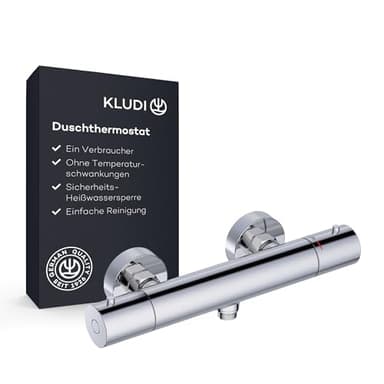 KLUDI-X1 Duscharmatur Duschthermostat mit Temperaturbegrenzung, Aufputz-Brausearmatur, für 1 Verbraucher, Wandmontage, Sicherheitssperre, Chrom, 350030575