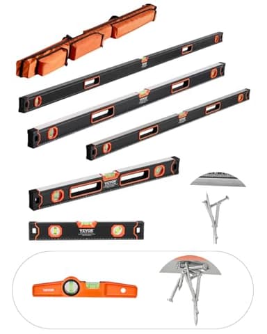VEVOR 6-teiliges Wasserwaagen-Set, 200/120/80/60/40/25 cm Kastenwasserwaagen-Set, Libellen-Lineal für 45/90/180 Grad, Messwerkzeug aus Aluminiumlegierung, (nur 25 cm hat Magnet)
