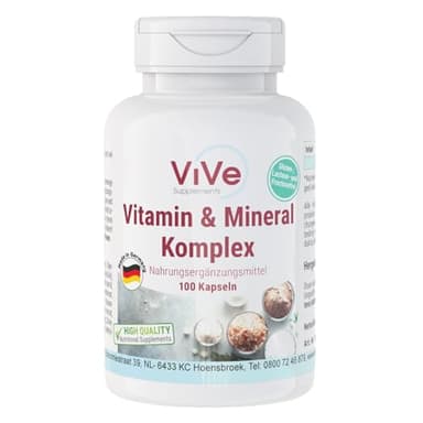 Vitamin & Mineral Komplex - 100 Kapseln, Multivitamin-Präparat für 100 Tage, nur 1 Kapsel täglich | Qualität aus Deutschland von ViVe Supplements