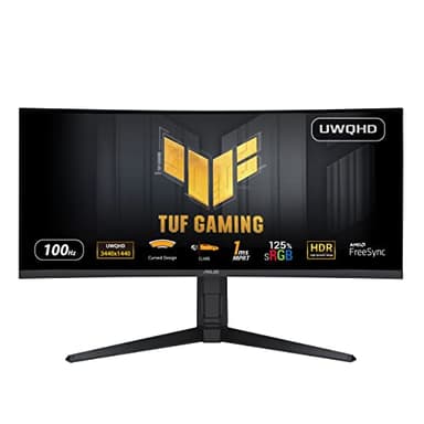 ASUS TUF Gaming VG34VQEL1A Curved 34 Zoll Gaming Monitor (UWQHD (3440 x 1440), 100Hz, Curved Design, Extreme Low Motion Blur, Freesync, 1ms (MPRT),125% sRGB, HDR)