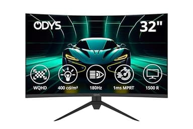 ODYS XP32 PRO-X - Curved Gaming Monitor 32 Zoll (80 cm), 180 Hz, WQHD (2.560x1.440 px), 1ms Reaktionszeit (MPRT), 400 cd/m², HDR, 1500R, FreeSync/G-Sync, 120% sRGB, Eye Care, 2X HDMI, 2X Display Port