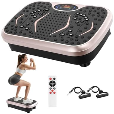 TLGREEN Vibrationsplatte 99 Stufen 5 Trainingsprogramme, Kompaktes Design, Leiser Motor, Trainingsbänder, rutschfest, Fitness Vibrationsboard für Zuhause, Fettverbrennung & Muskelaufbau, Champagner