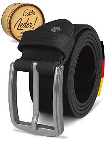 Cartvelli Herren Ledergürtel Schwarz 130cm Made in Germany - 40mm Echt-Leder Gürtel Schnalle Silber Herrengürtel Vollleder Jeansgürtel BS19s-130