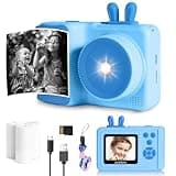 Kinderkamera Sofortbildkamera Kinder, 1080P Fotoapparat Kinder mit 3 Rollen Druckpapier Digitalkamera Kinder Fotokamera für 3-12 Jahre Jungen und Mädchen, Kinderspielzeug ab 3 jahre Weihnachten (Blau)