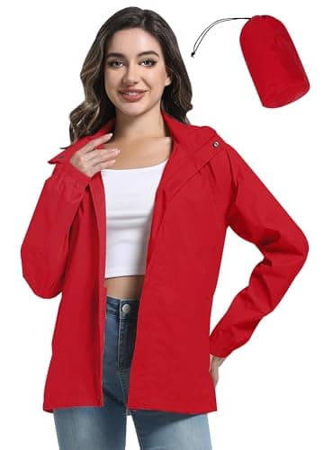 ATLASLAVA Regenjacke Damen Dünne Faltbar Fahrradjacke Wasserdicht Leicht Outdoorjacke mit Kapuze Fahrrad Wandern Rot M