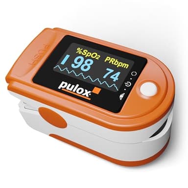 Pulsoximeter Pulox PO-200 Solo in Orange - Messung von Sauerstoffsättigung (SpO₂), Herzfrequenz (Puls) und Perfusions Index (PI)