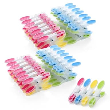 AiQInu 60 Stück Wäscheklammern mit Rutschfestem Silikon, Plastik Handtuchklammern Clothes Pegs, Mehrfarbig Klammer Hinterlässt Keine Marken für Wäsche Hosen T Shirts Unterwäsche Socke