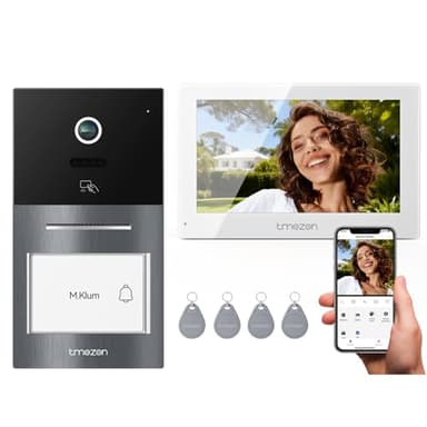 TMEZON WLAN Video Türsprechanlage mit Türöffner, 7''Farb-Touchscreen mit 1080P Metalldoorbell, 2-Draht Installation,Zwei-Wege-Audio,Personenerkennung, 3 Entsperrmethoden & App-Steuerung