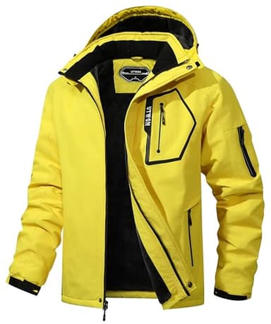 UTWGN Herren Skijacke Winter Warm Schneemantel Wasserdicht Windbreaker Kapuze Arbeit Outerwear Snowboardjacken, gelb, Large