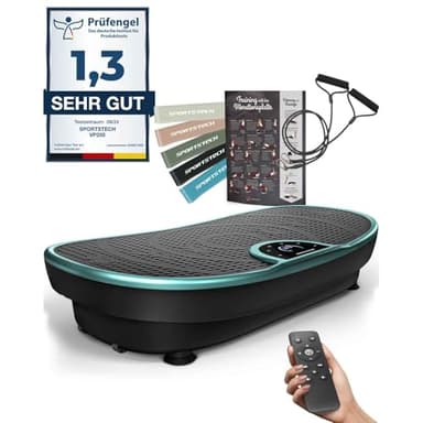 Sportstech Vibrationsplatte VP250 | Deutsche Qualitätsmarke | Curved Slim Design | Fettverbrennung & Muskelaufbau | leiser Motor mit 180 Stufen | 7+1 Trainingsprogramme inkl. Yoga | mit Bluetooth