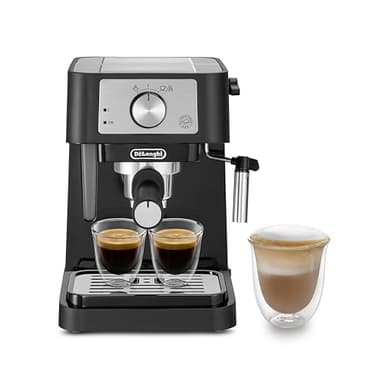 De'Longhi Stilosa EC 260.BK – traditionelle Siebträgermaschine inkl. Tamper, Espressomaschine mit professionellem Milchaufschäumer, für Espressopulver oder ESE Pads, 1 l Wassertank, schwarz