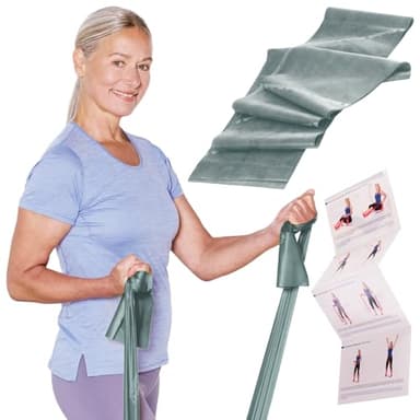 TheraBand 2,50m im PE Beutel mit Anleitung grün | Fitnessband | Gymnastikband | Stretchband für Ganzkörpertraining | Widerstandsband | Training Bands für Zuhause | Fitness Zubehör | 100% Naturlatex