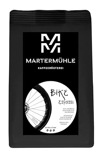 Martermühle Bike Espressobohnen 500g kräftig I Arabica/Robusta I Aromen: Macadamianuss, Milchschokolade I Ganze Espresso-Bohnen schonend geröstet, säurearm