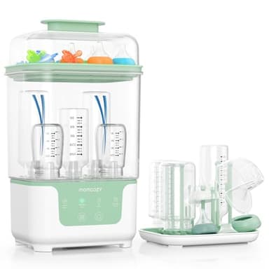 Momcozy Elektrischer Dampfsterilisator & Trockner für Babyflaschen – Platzsparend, 6 Flaschen Kapazität, 4-in-1 Kompaktgerät für Babyflaschen, Milchpumpen-Zubehör, inklusive Trocknungsgestell