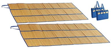 PEARL beach Liegematte Strand: 2er-Set Faltbare Bast-Strandmatten mit Tragegriffen, 180 x 90 cm (kompakte Strandmatte, Strand-Matte, Picknickdecke)